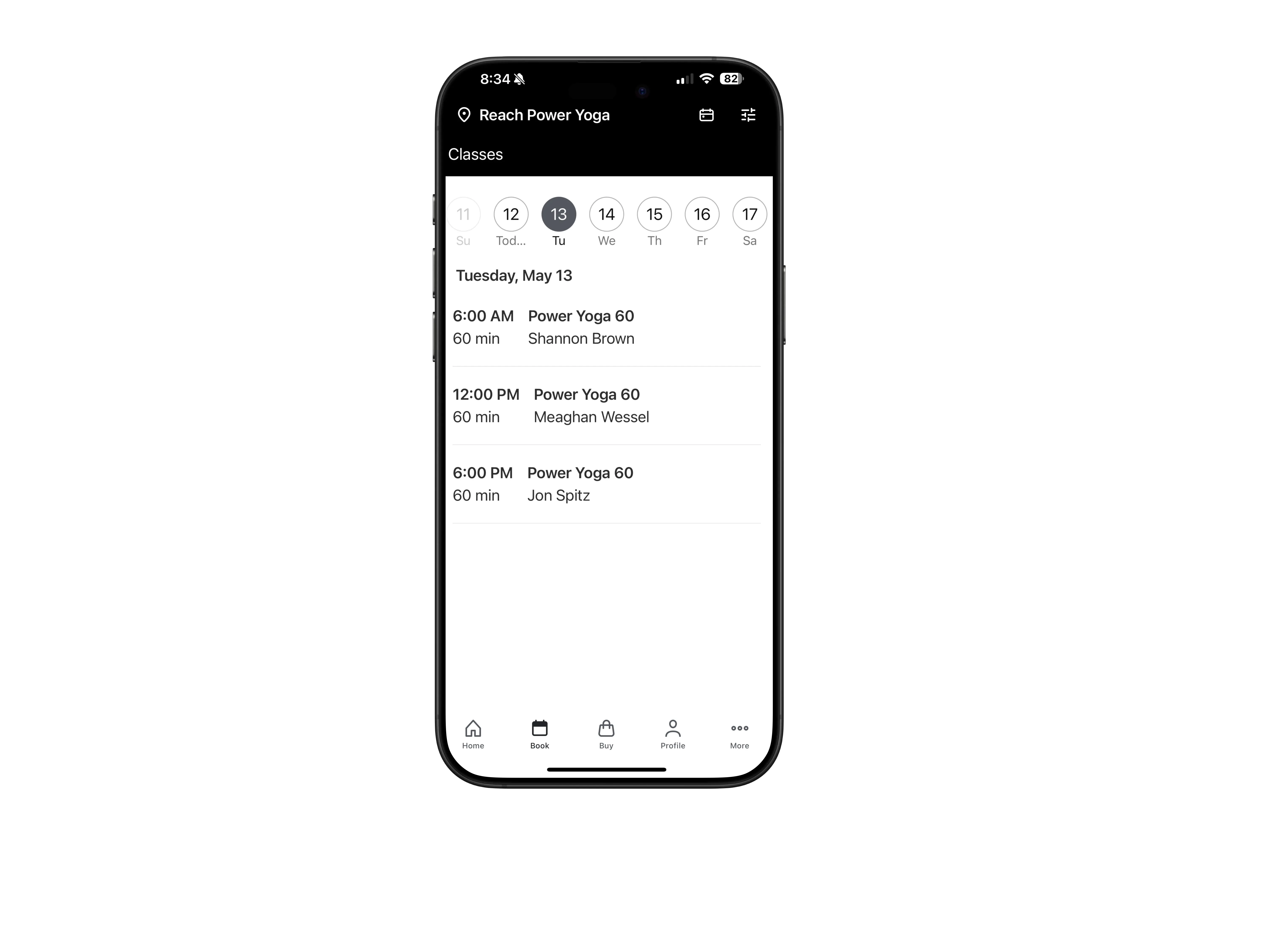 Reach Power Yoga App Interface